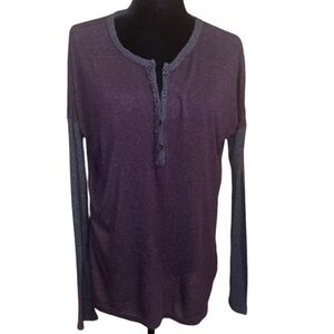 NSF Women’s Burgundy Top Long Sleeve V-Neck Pullover Burnout Shirt